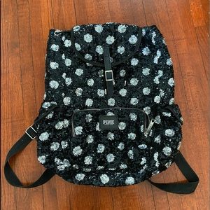 Victorias Secret PINK black and silver sequined drawstring backpack